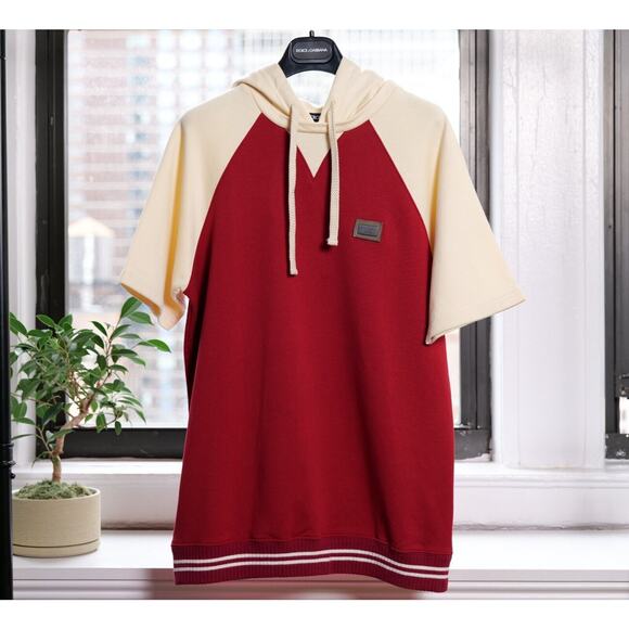 Dolce & Gabbana Beige Red Short Sleeve Sweatshirt Hoodie IT50 L